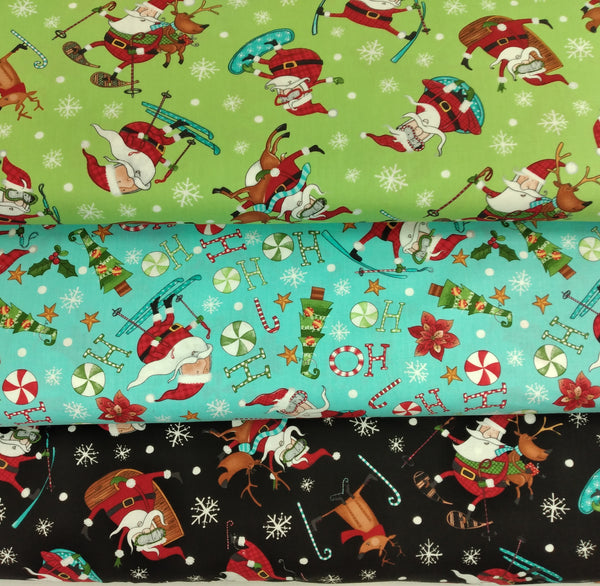 Extreme Santa - Santa Toss Green by Northcott Fabrics 1/2yd Cuts 2 Coordinating Fabrics