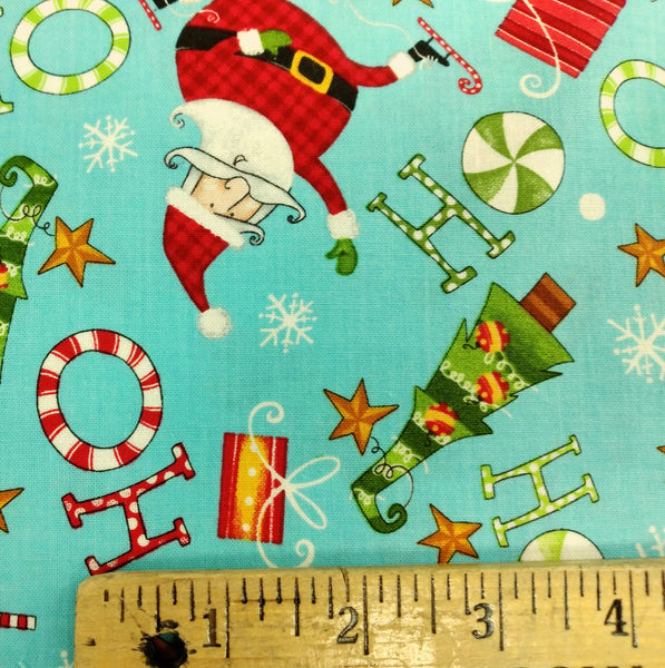 Extreme Santa - Multi Toss Turquoise by Northcott Fabrics 1/2yd Cuts 2 Coordinating Fabrics