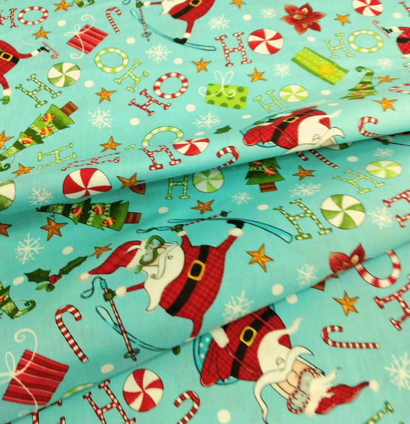 Extreme Santa - Multi Toss Turquoise by Northcott Fabrics 1/2yd Cuts 2 Coordinating Fabrics