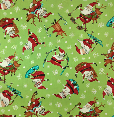 Extreme Santa - Santa Toss Green by Northcott Fabrics 1/2yd Cuts 2 Coordinating Fabrics