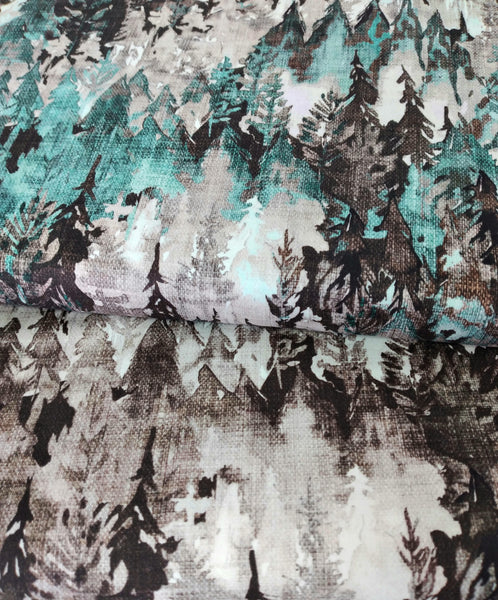 Forest Fable - Trees, Teal Multi From Figo Fabrics 1/2yd Cuts