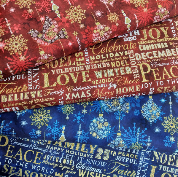 Stonehenge Christmas Joy - Text Red by Northcott 1/2yd Cuts