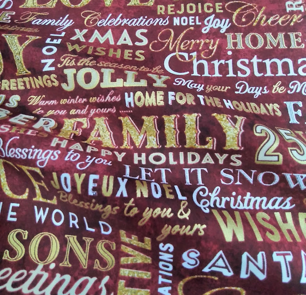 Stonehenge Christmas Joy - Text Red by Northcott 1/2yd Cuts
