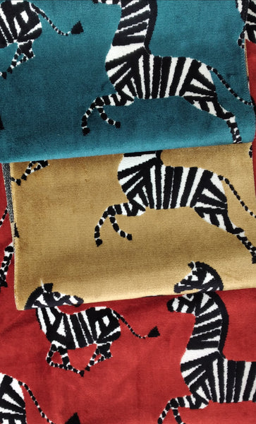 Dancing Zebras - Teal; Cut Velvet Fabric in 3 Colour Ways Available in 1/2 Yard Cuts