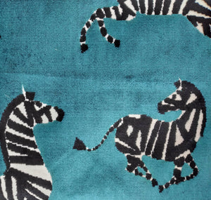 Dancing Zebras - Teal; Cut Velvet Fabric in 3 Colour Ways Available in 1/2 Yard Cuts