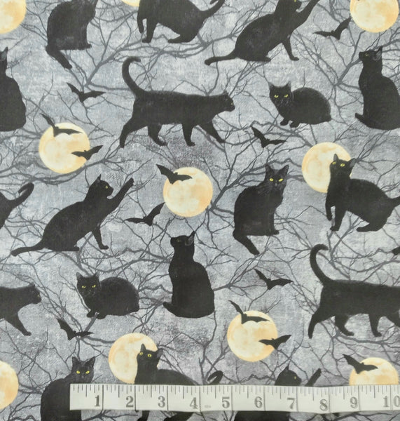Black Cat Capers - Cats Chasing Moon by Northcott 1/2yd Cuts