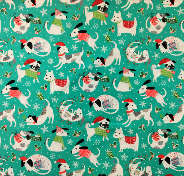 Santa Paws - Dogs (Turquoise) by Northcott Fabrics 1/2yd Cuts